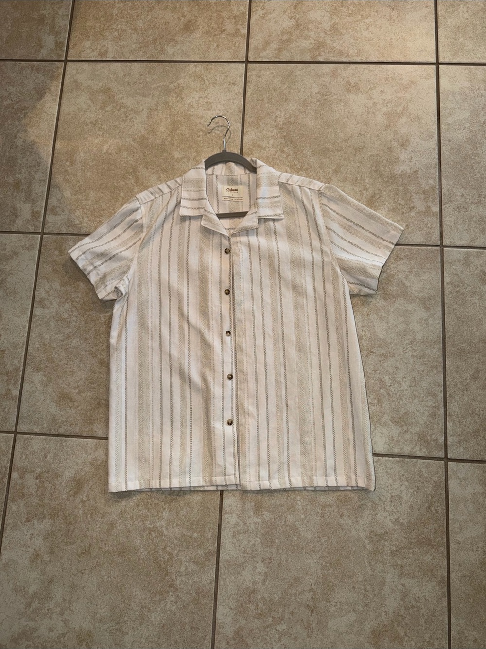 Cabana Life Vintage Dress Cream Tan White Short Sleeve Button Down Polo Shirt